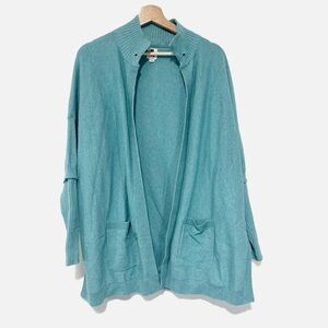 Nic + Zoe Active Open Front Cardigan Soft Teal Long Line Cotton Blend Size S/M